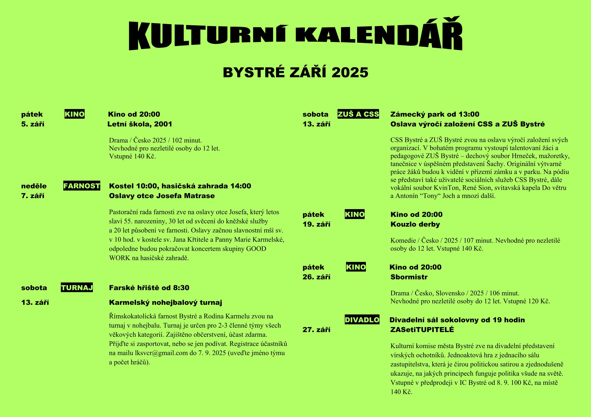 Kultkalendar barva zari 2025