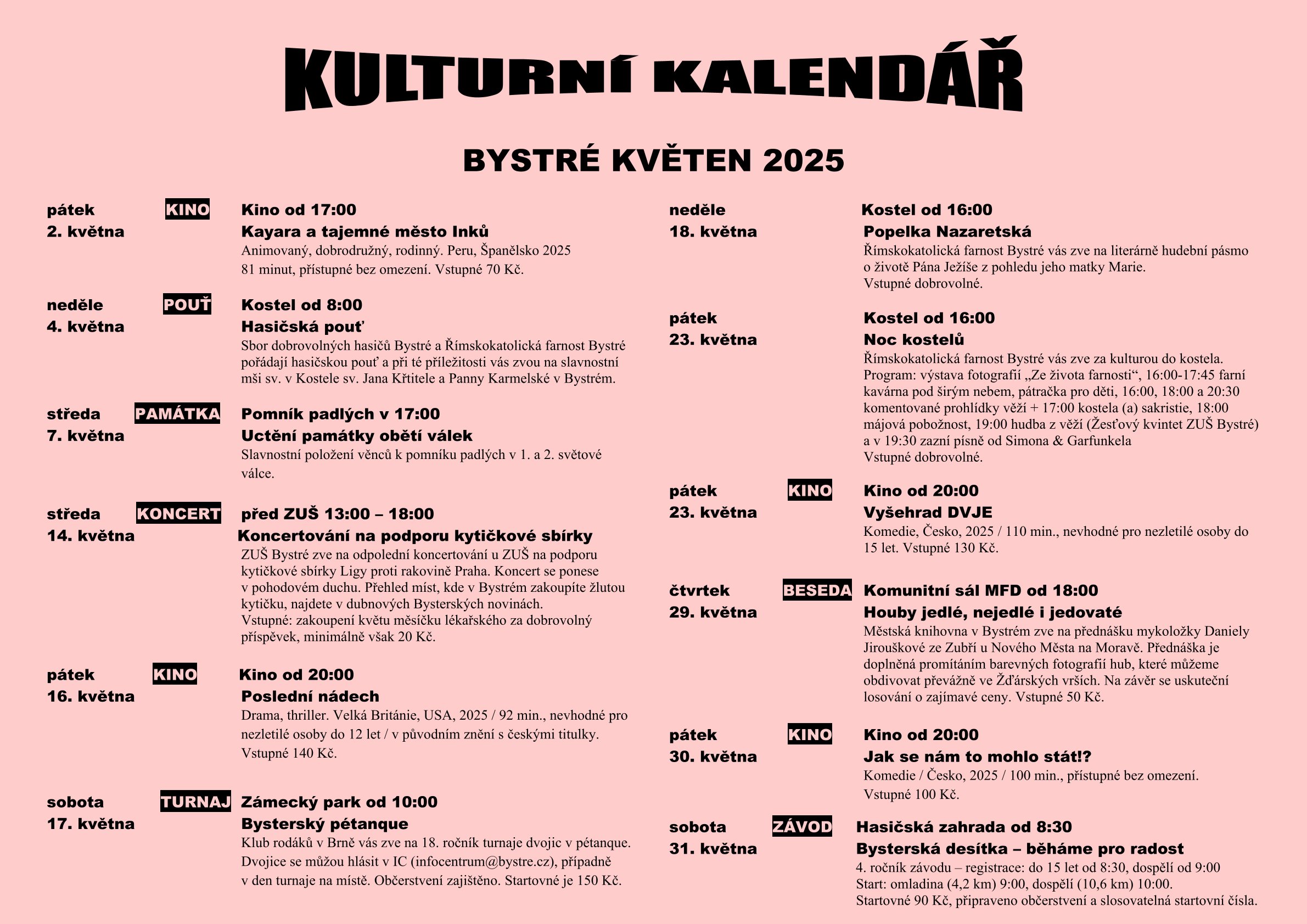 Kulturni kalendar kveten 2025