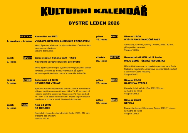Kulturni kalendar leden 2026 barva